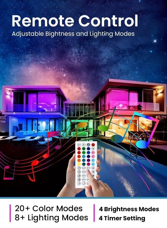 مودي شريط إضاءة LED RGB بطول 10 أمتار مع جهاز تحكم عن بعد، وأكثر من 20 وضعًا لونيًا، وسطوع قابل للتعديل، ومزامنة مع الموسيقى، مثالي لتزيين غرف النوم والمعيشة وألعاب الفيديو. - Image 3